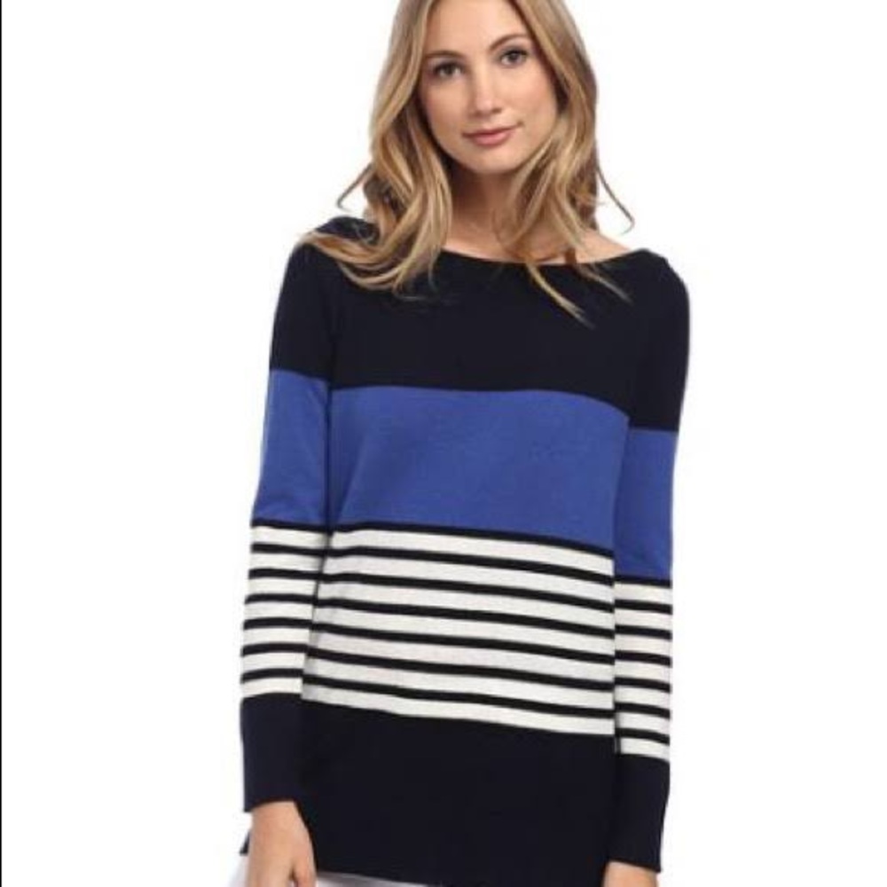 Kate Spade Amari Preppy Wool Cashmere Nautical Blue/Black/White Swea…